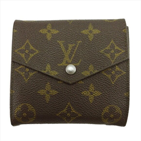 LOUIS VUITTON W Hook Wallet Monogram Dark PVC x Leather Authentic USED T21164 - Picture 1 of 7